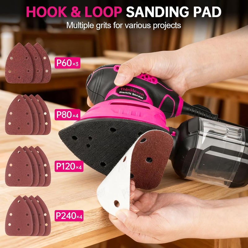 ThinkLearn Detail Sander - 13000 OPM Compact Electric Sander Tool, 1.2A Mouse Sanders with 15Pcs Sandpapers and Dust Box, Handheld Sanding Machine for Woodworking, Furniture and Small Projects - Image 5